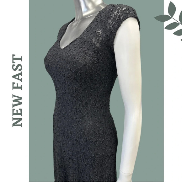 Stretch Lace Black Dress Lined  Cap Sleeve size 10 - Picture 7 of 10